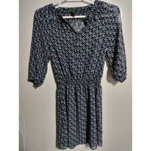 Lauren Ralph Lauren sheer mini dress blue with white designs size 2 button front